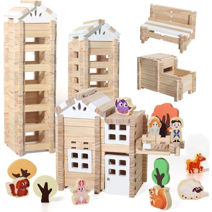 Jeu dassemblage en bois Montessori pour enfants ensemble de cabanes en rondins de 170 pièces à partir de 3 ans