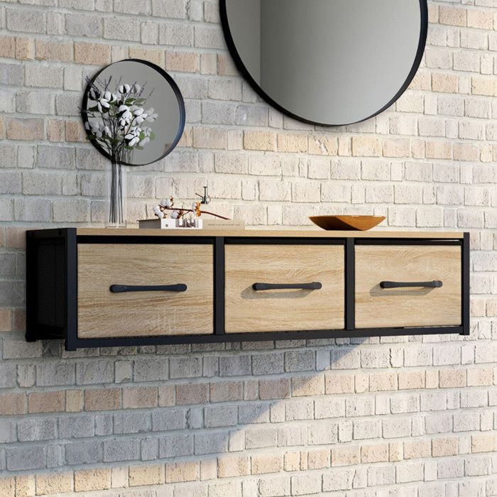 IDMARKET Étagère murale console dentrée UTAH 3 tiroirs design industriel IDMARKET Étagère murale console dentrée UTAH 3 tiroirs design industriel