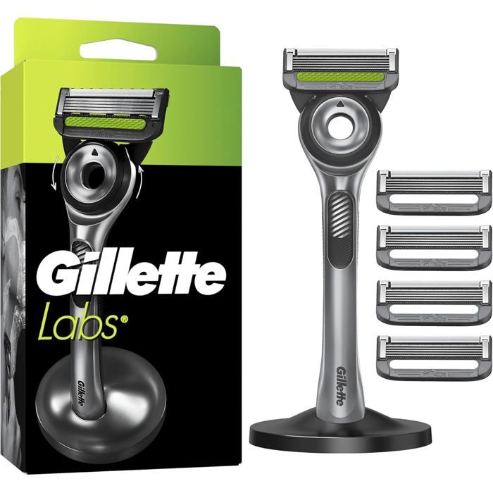 Rasoir pour homme - GILLETTE - GilletteLabs - Barre exfoliante intégrée - 1 manche 5 recharges - Support magnétique