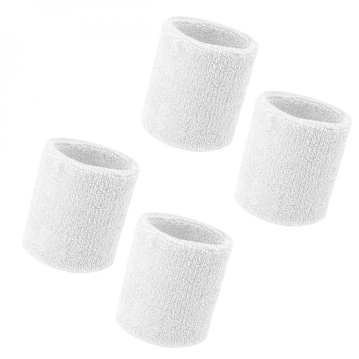 Lot de 4 poignets de sport anti-transpiration running tennis fitness padle absorbant - 85% Coton - Blanc - Vivezen
