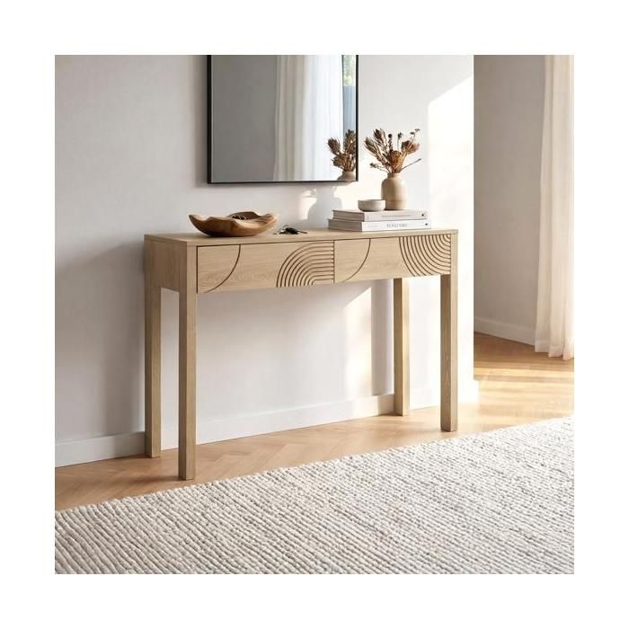 Console scandinave - SICAAN - SASKIA - 100 x 100 x 75 cm - 2 tiroirs - Motifs géométriques décoratifs