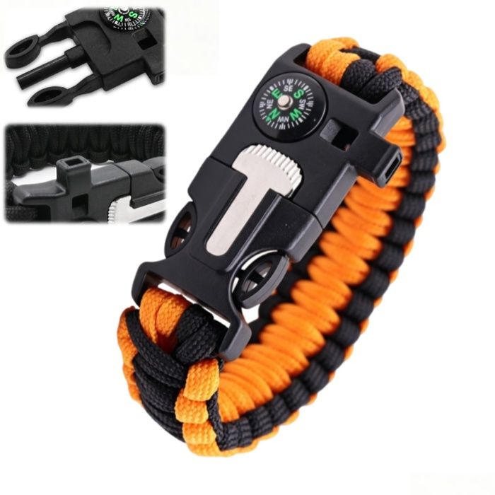 Corde paracorde extérieure multifonction 5 en 1 boussole extérieure polyester 25.5x2x0.4 cm Orange et noir Corde paracorde extérieure multifonction 5 en 1 boussole extérieure polyester 25.5x2x0.4 cm Orange et noir