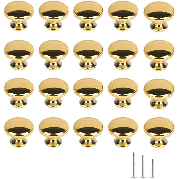ShipeeKin 20x Bouton de Meuble Boutons armoire dorés boutons de tiroir en ch poli poignées de commode rondes 30 mm Doré 20pcs