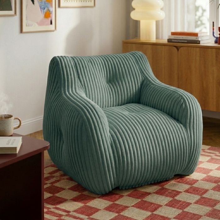 Fauteuil compressé LUFFY 1 place en mousse et velours cotelé vert Fauteuil compressé LUFFY 1 place en mousse et velours cotelé vert