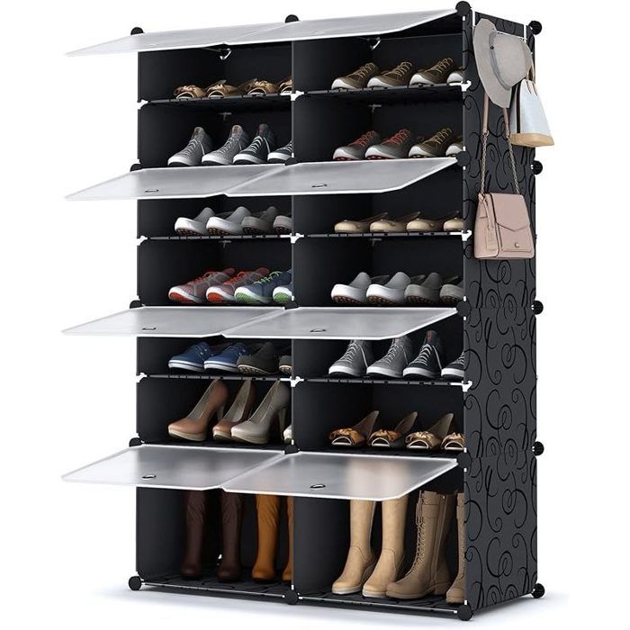 Meuble Chaussure 7 Niveaux Rangement Chaussure 28 Paires Etagere Chaussure avec Porte Armoire a Chaussures pour Entrée Noir