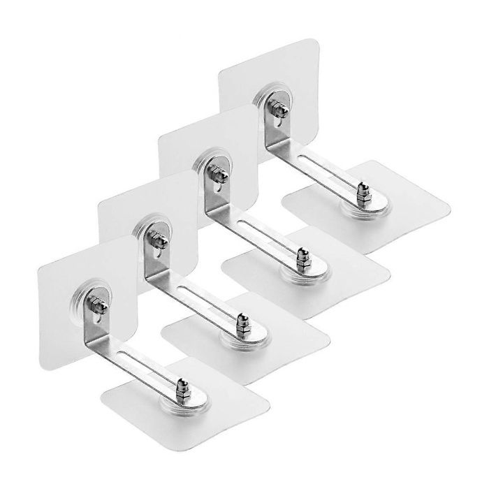 Lot de 4 ancrages de meuble anti-basculement sans perçage fixation adhésive réglable en acier inoxydable