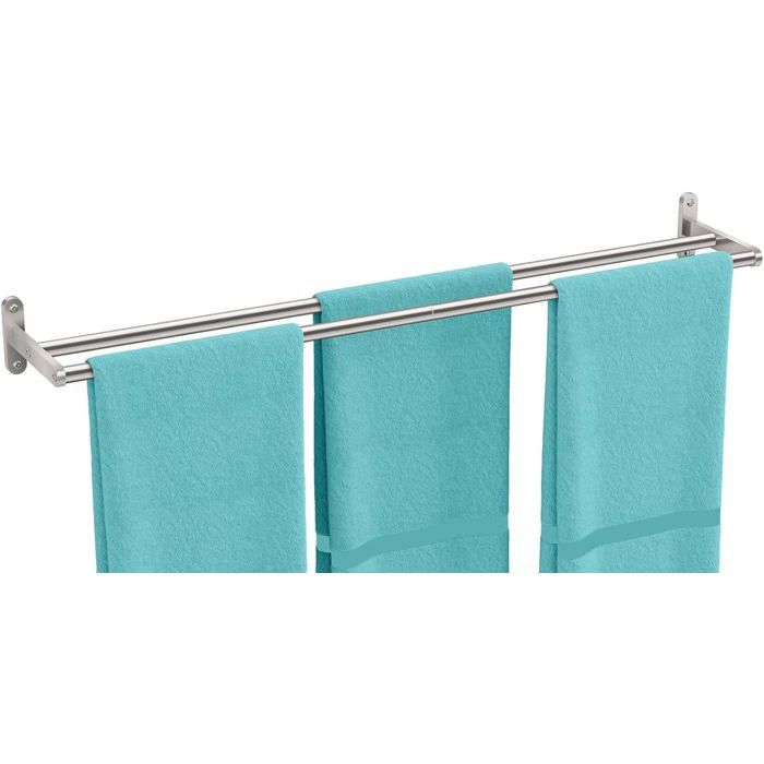Porte-serviettes double mural 80 cm - 2 barres acier inoxydable pour salle de bain finition argentée 75 cm