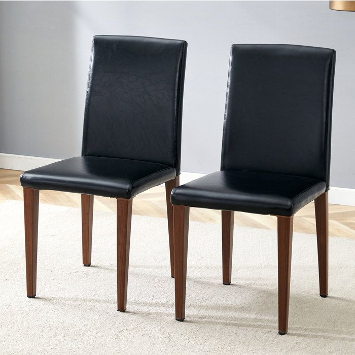 WOVREO Lot de 2 chaises de salle a manger minimalistes PU noir pieds metal aspect noyer dossier haut 90 cm
