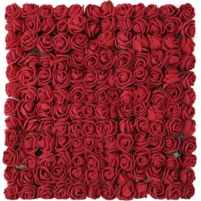 144 Pieces Rouge Foncé Fleurs Artificielles Rose en Mousse Petite Fausse Rose pour DIY Saint Valentin Mar FLEUR-PLANTE ARTIFICIELLE