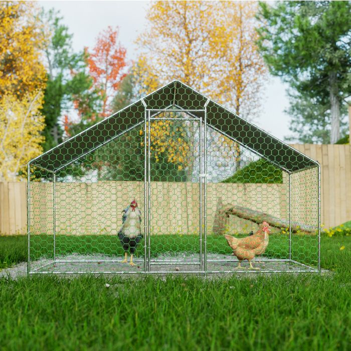 Poulailler enclos extérieur AESVAR 3 x 1 5 x 2 m en métal avec bâche PE et serrure de sécurité argent