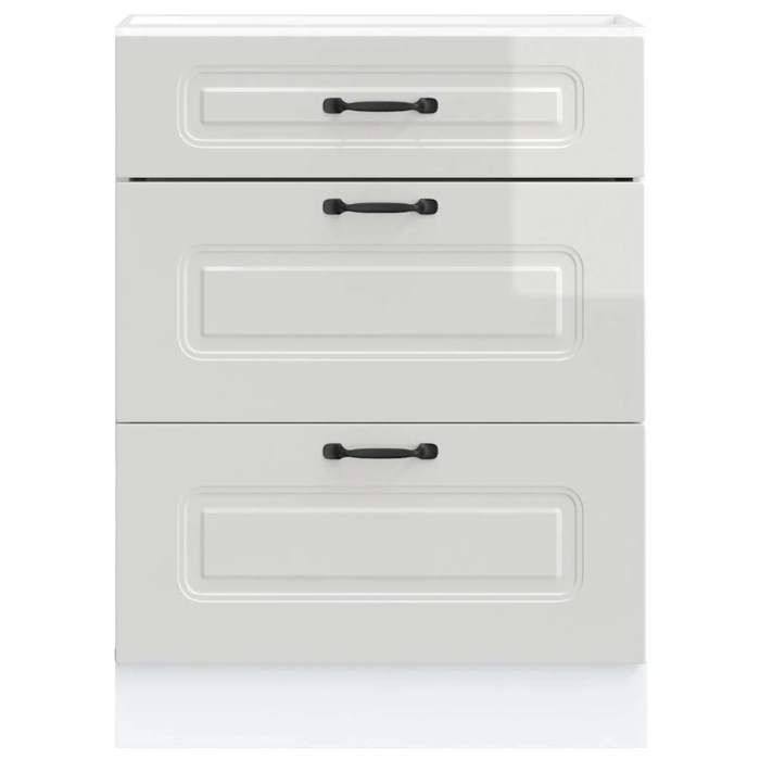 Blanc Cabinet cuisine CHIC Meuble bas de cuisine - (1 PC) - « Kalmar » Bois dingénierie blanc brillant 60x46x81.5 cm N7246