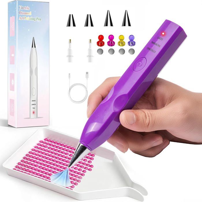 Stylo électrique pour peinture diamant avec pompe à vide 3 niveaux daspiration réglables stylo rechargeable avec 4 embouts