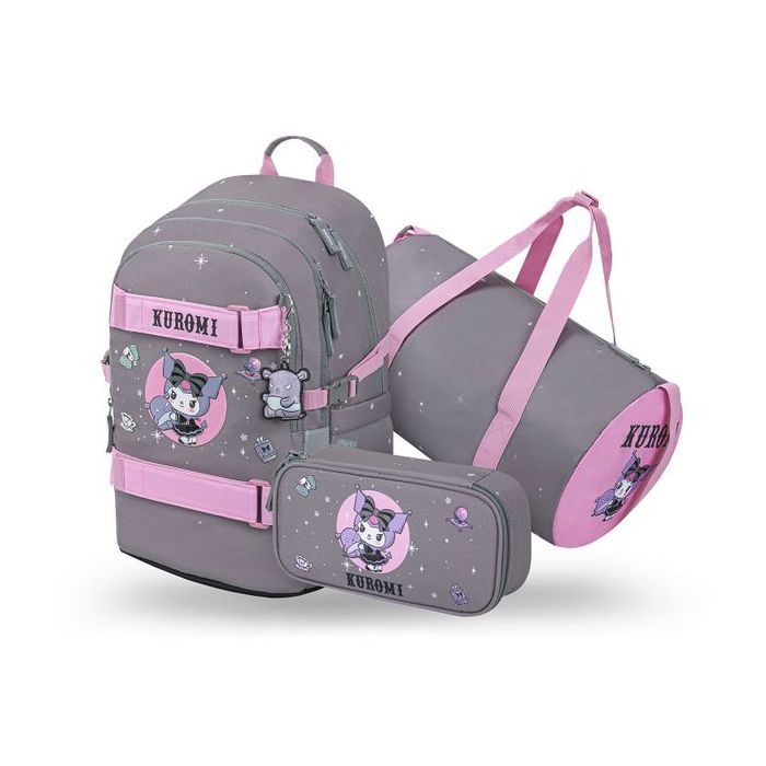 Set scolaire 3 pièces - BAAGL - sac à dos ergonomique léger fille - Skate Kuromi Grey - Gris/25L/Collège