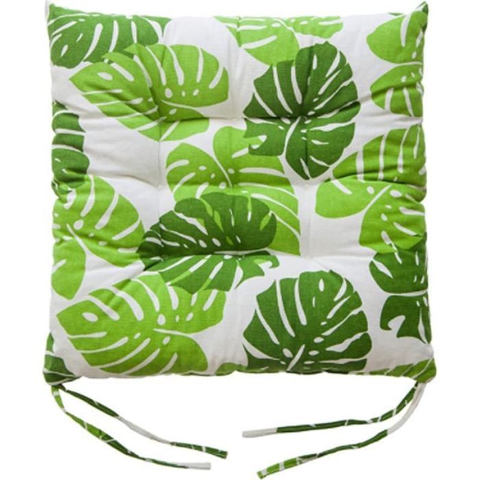 Coussins Chaise - Lot De 2 - Vert - Avec Attaches - Confort Jardin Cuisine Salle À Manger