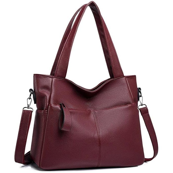 XJYDNCG Sac À Main Femme Cours Sac Cabas Style Minimaliste Multi Poches Grande Capacité - Bordeaux