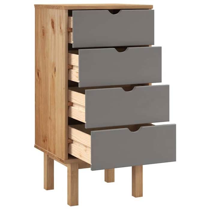 CHIC Commode OTTA Marron et Gris 45 x 39 x 90 cm en bois de pin massif avec 4 tiroirs et dessus robuste &dlt39w