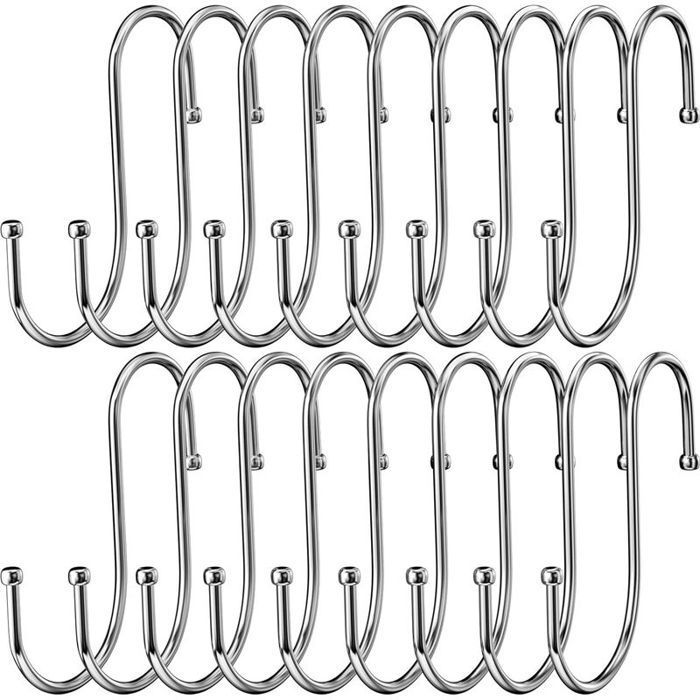 Lot de 18 Crochet S Acier Inoxydable Crochet en métal robuste double pour suspendre tasses vêtements pots et des bols Convi