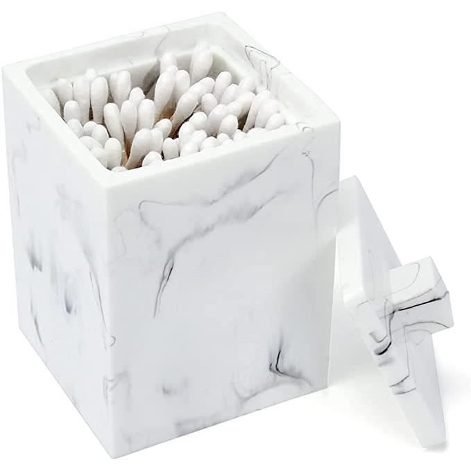 Lot De 2 Pots D'apothicaire Avec Couvercles Marbre - Pour Coton, Cotons-tiges, Accessoires Salle De Bain - Dimensions 7x10.5 Cm
