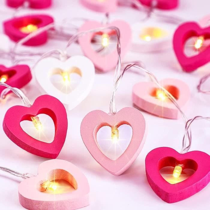 Rouge Guirlandes Lumineuses LED de la Saint-Valentin 100 LEDs Lumières Féériques à Piles Guirlande Lumineuse Alimentée 33 Feet Lumière de Fil de Cuivre pour Chambre Mariage Saint Valentin 
