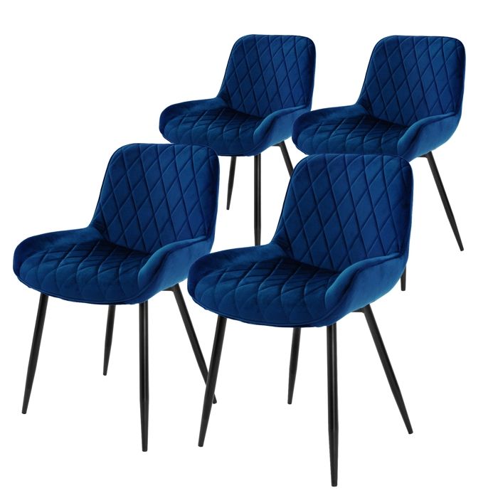 Set 4 chaises de salle à manger rembourrées assise dossier bleu foncé velours Set 4 chaises de salle à manger rembourrées assise dossier bleu foncé velours
