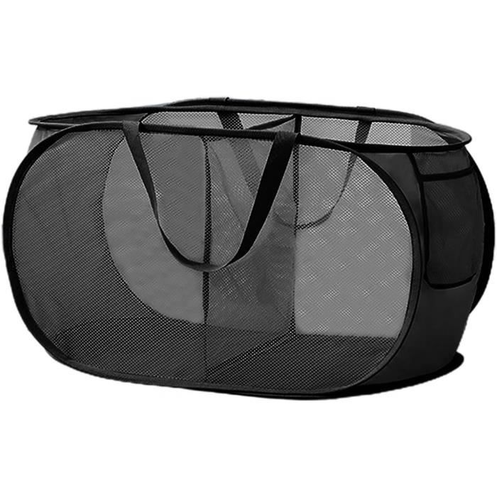 Yulier Panier à Linge Pliable, Panier à Linge Sale Portable En Maille Avec Poignées Pour Dortoir, Maison, Voyage, Camping (Noir, 16"x24 Pouces
