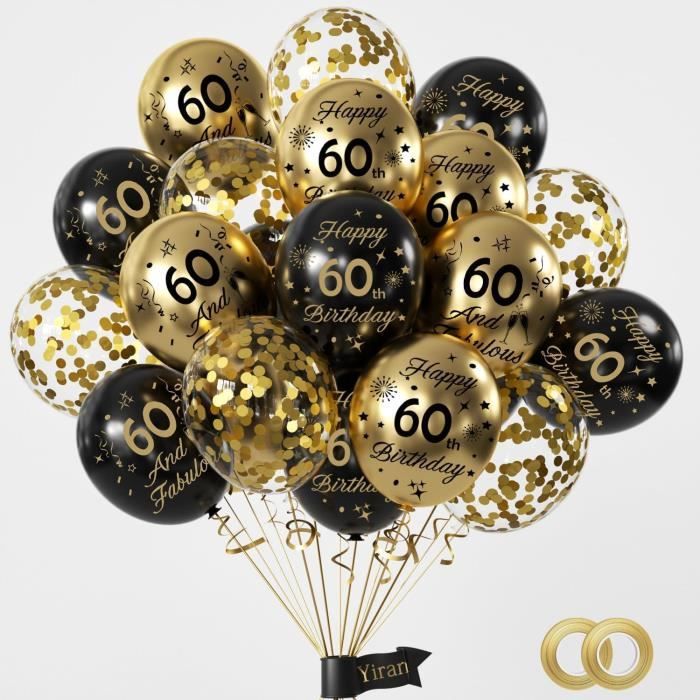 Ballon anniversaire 60 ans or et noir - decoration fete