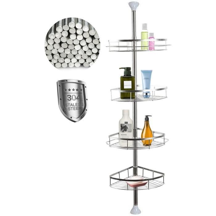Tringle à Rideau De Douche Télescopique Aluminium Blanc - Ajustable 125-220 Cm, Sans Perçage