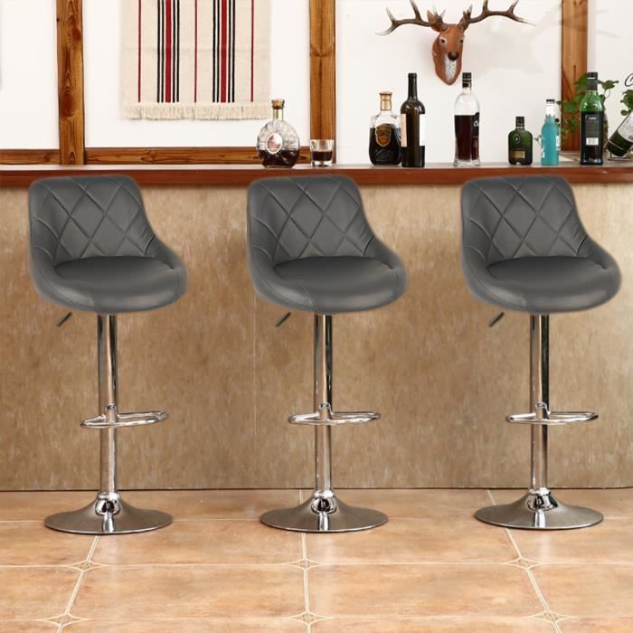 Lot de 6 Tabourets de Bar Simili Gris en Cuir Pu avec Dossier 32*46*(85- 105)cm