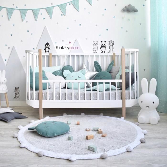 Tapis Chambre Bebe Gris Enfant Antiderapante Ronde En Coton