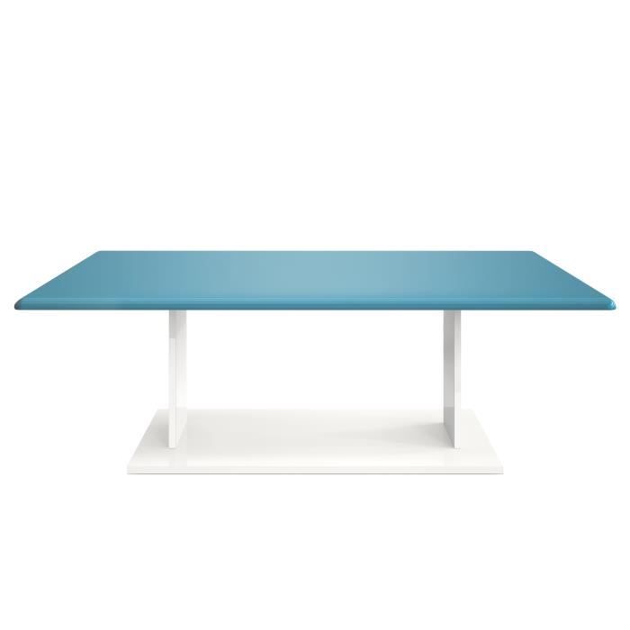 vladon table de salon table basse mono en blanc avec plateau de dessus en turquoise haute brillance.