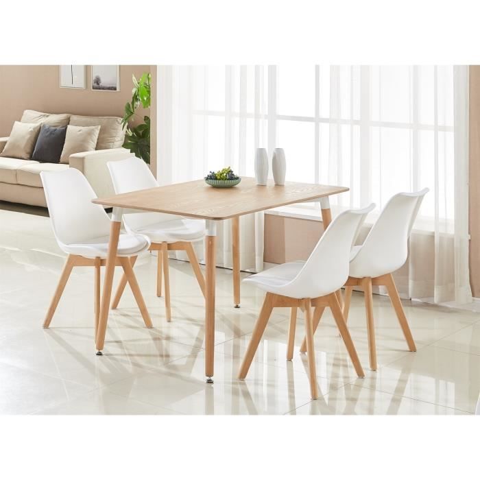 ensemble salle à manger complet - table effet chêne + 4 chaises blanches - design scandinave - salle à manger, cuisine ou bureau