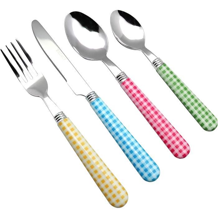 Lot 8 Couverts Enfants Inox – 4 Fourchettes + 4 Cuillères Poignée Ronde Colorée (Vert, Bleu, Rose, Blanc) – Bébé & Tout-Petit