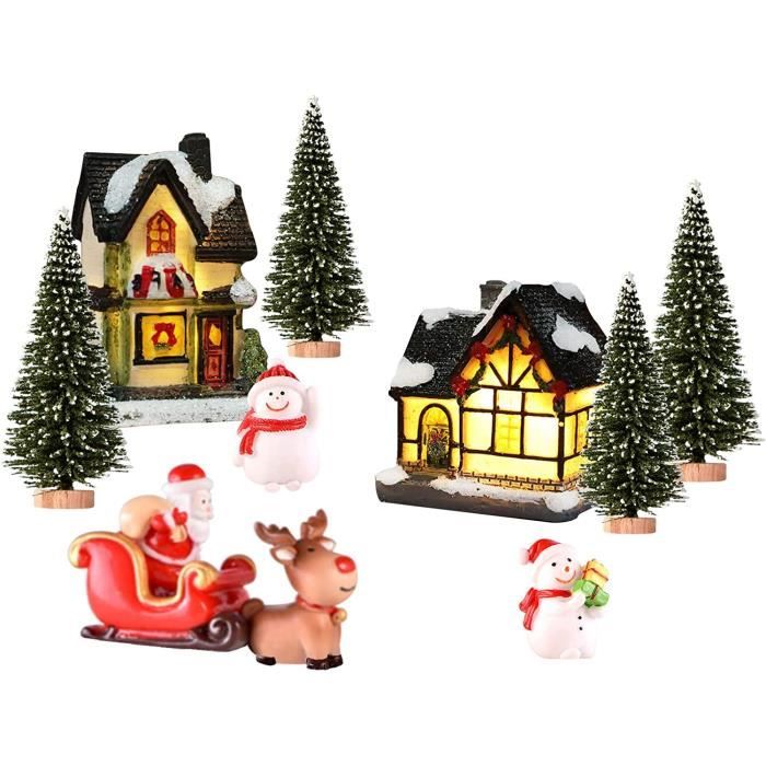 Village De Noel, Figurine Pere Noel Miniature, 11pcs Maison Village De