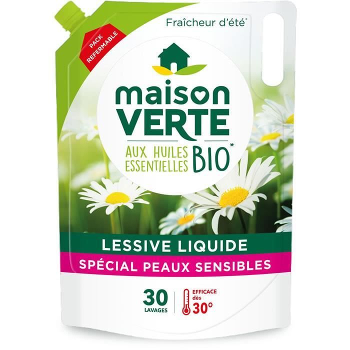 LOT DE 2 - MAISON VERTE : Hypoallergénique Fraicheur d'été - Lessive liquide écologique 30 Lavages 1,92L