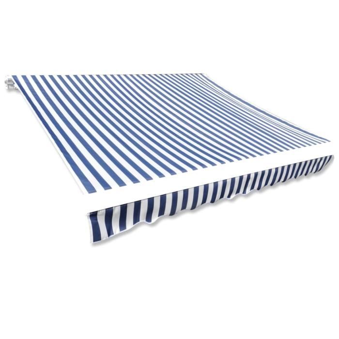 Auvent de Remplacement Toile Marquise Store Banne Bleu et blanc 4x3 m (Cadre non inclus) - Mobilier FR26708M