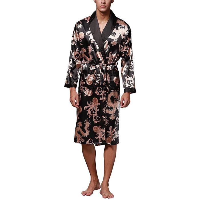 2pcs hommes Kimono Peignoir Soie Satin Pyjamas Lingerie de nuit robe de soirée 