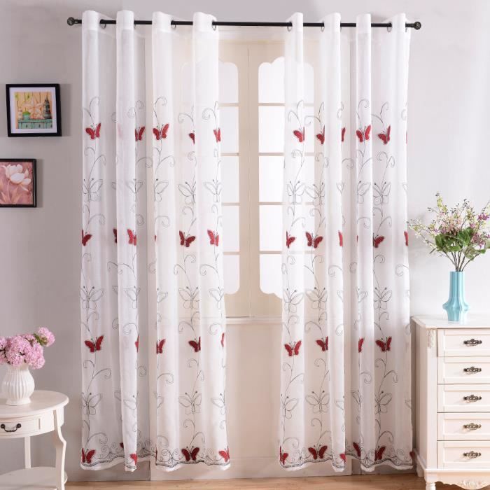 un Paneau /à Oeillets Top Finel Rideaux Voilages de Fen/être Papillon Fatastique pour Cuisine Salon Chambre,140cm x 215cm Blanc