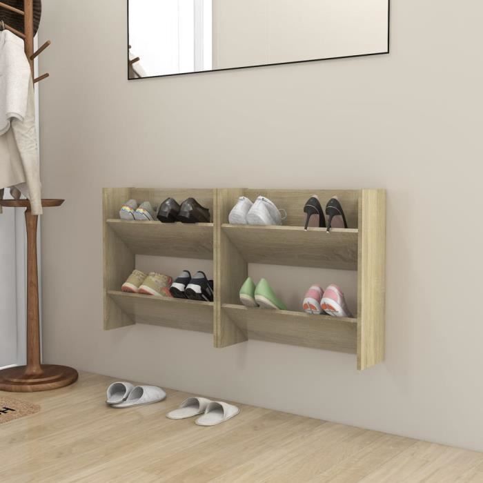 Armoires à chaussures Meuble d Entrée Couloir - JOLI Armoire chaussure murales 2 pcs Chêne Sonoma 60x18x60 cm TOP8402