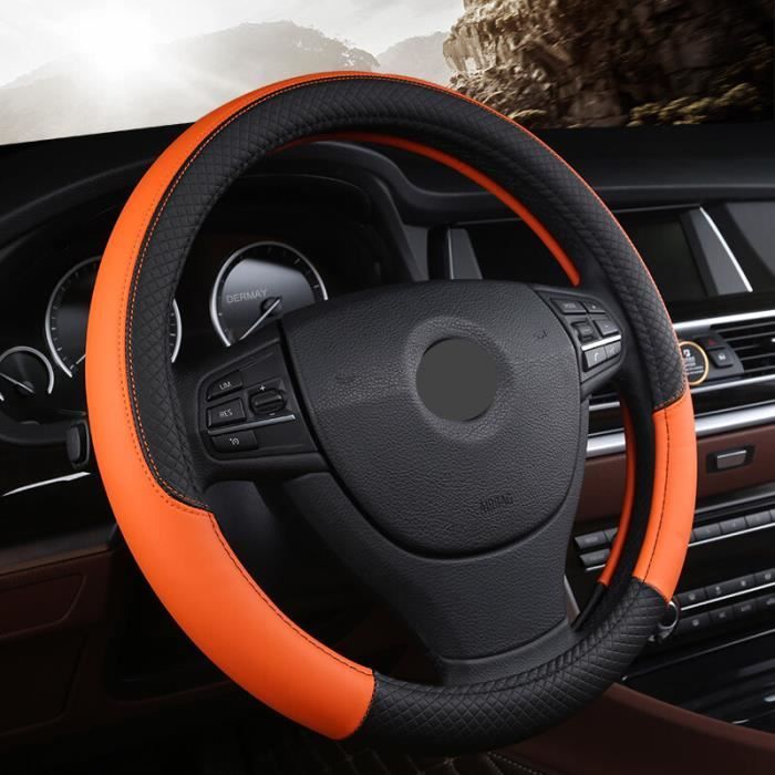 Couvre volant,Housse de volant de voiture universelle en cuir  PU,couvre-volant de Sport,accessoires automobiles - Orange[F311]