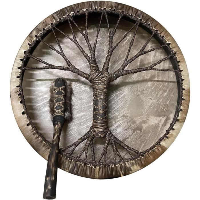Tambour Chamanique En Bois Avec Bâton – Design Rétro, Son Profond, Parfait Pour Méditation Et Décoration
