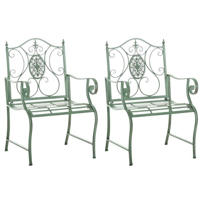 CLP 2 x Chaise de Jardin Punjab en Fer solide et résistante avec Accoudoirs Vert antique CLP 2 x Chaise de Jardin Punjab en Fer solide et résistante avec Accoudoirs Vert antique