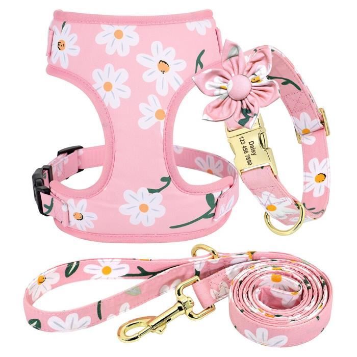 Collier de chien imprimé fleur harnais laisse ensemble colliers de chiens harnais de chiot