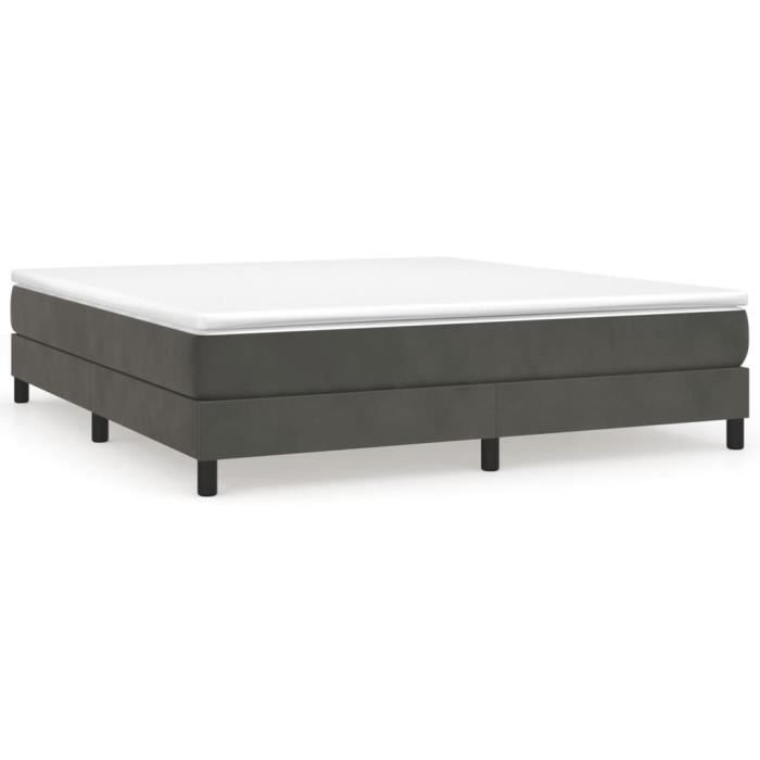 Sommier à ressorts - DILWE - 160x200 cm - Velours gris foncé - 2 places - Pieds inclus