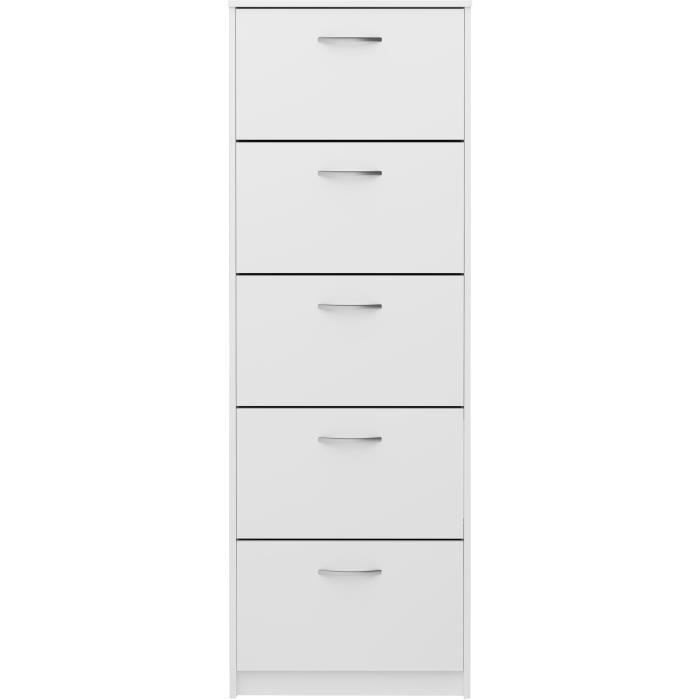 Meuble à chaussures - Blanc - 5 Abattants - 10 paires - L585 x H1685 x P17 cm - Fabriqué en Allemagne
