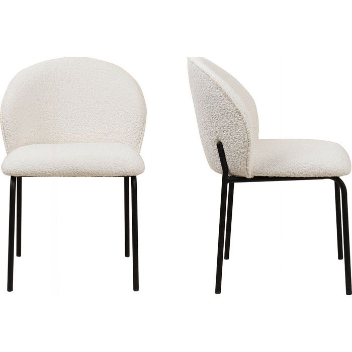 Lot de 2 chaises de salle à manger en tissu bouclette écru piètement en métal noir - Noé Lot de 2 chaises de salle à manger en tissu bouclette écru piètement en métal noir - Noé