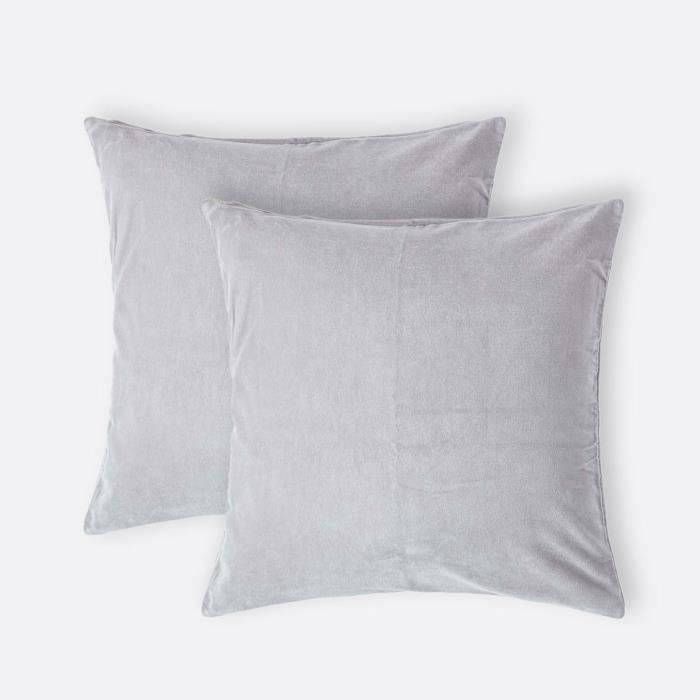 Lot de 2 Housses de coussin en velours Gris clair 40 x 40 cm Lot de 2 Housses de coussin en velours Gris clair 40 x 40 cm