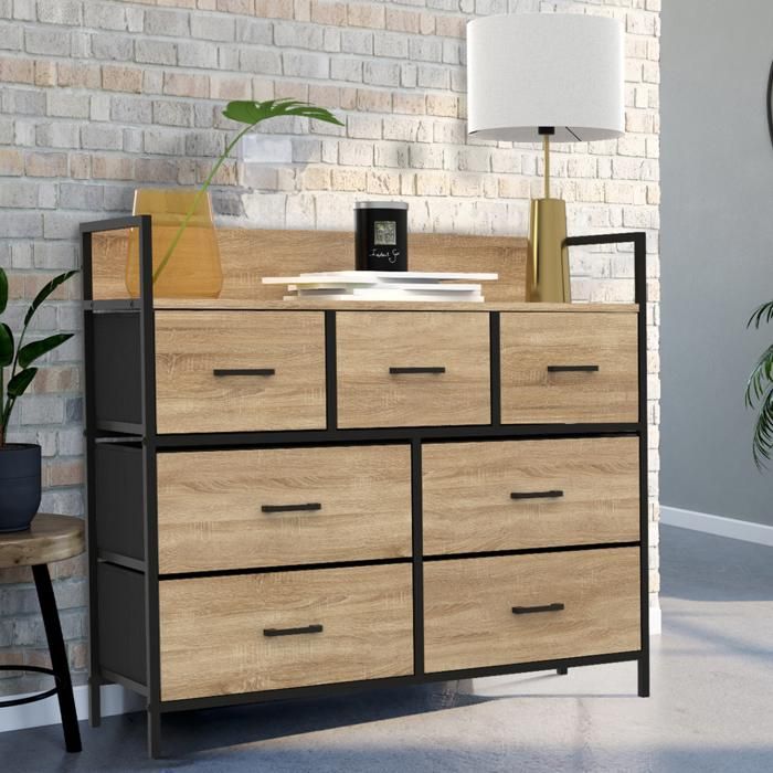 IDMARKET Commode 7 tiroirs en tissu UTAH 100 cm meuble de rangement design industriel IDMARKET Commode 7 tiroirs en tissu UTAH 100 cm meuble de rangement design industriel