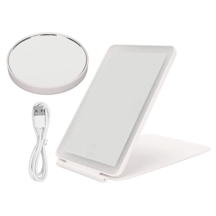 Miroir De Maquillage Lumineux Lhdfyqt - LED 3 Couleurs Réglables, Rechargeable USB, Miroir Grossissant 10x Amovible | Voyage, Maison, Bureau | Blanc