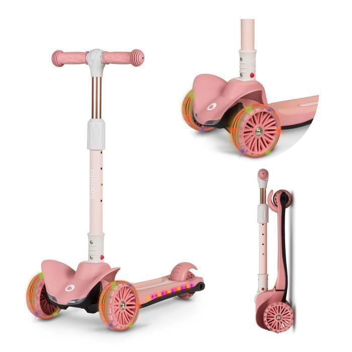 Trottinette enfant LIONELO Timmy - 3 Roues éclairées - Pliable - Hauteur réglable - Rose