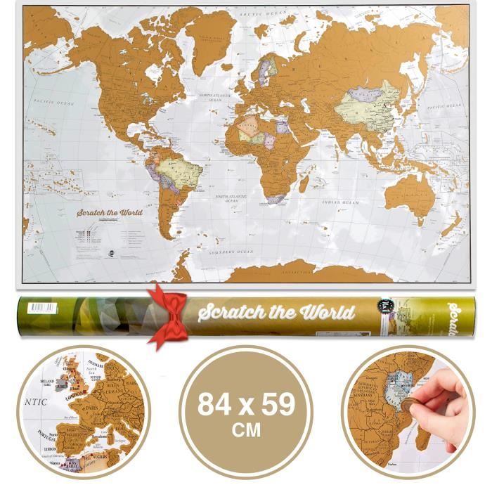 Carte du Monde à Gratter - Grattez les endroits que vous avez visité -  détails cartographiques - 84,1 cm (l) x 59,4 cm (h) - Cdiscount Beaux-Arts  et Loisirs créatifs